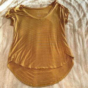 American Eagle Outfitters Mustard Striped V-Neck Tee